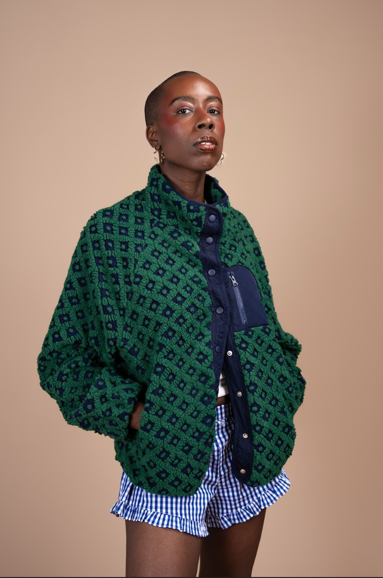 Midnight Lunch – Blusão - Mulher por atacado – Casaco Teton | Azul Marinho + Verde1