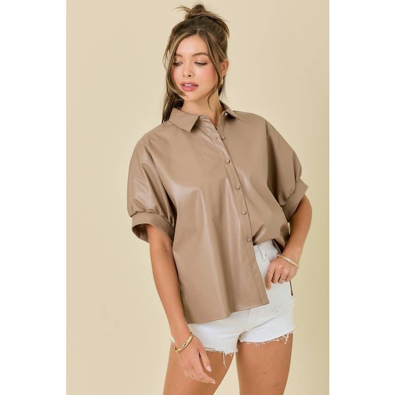 STYLE USA - Wholesale Tunic - Women's - PU COLLARED OVERSIZED SHIRT6