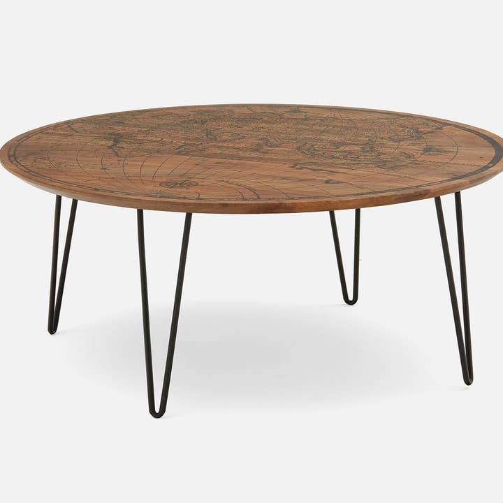 Medinia Old World Map Print Round Coffee Table for wholesale by Indus Modern