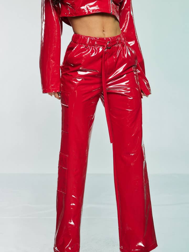 Luxe Shine Faux Leather Biker Cargo Pants for wholesale by WFFS