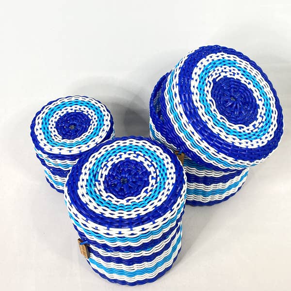 ixöq - Wholesale Basket - Catch-All Lidded Round Containers   - Set Of 3 - Multi Color Striped4