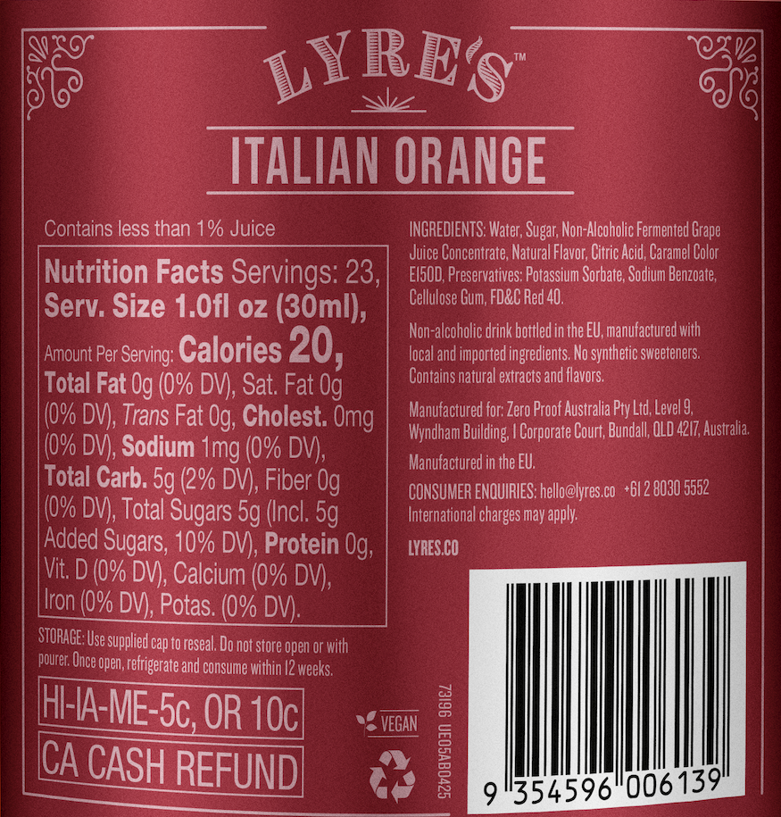 Zepeim - Wholesale Non-Alcoholic Spirits/Wine/Beer - Lyre's - Italian Orange1