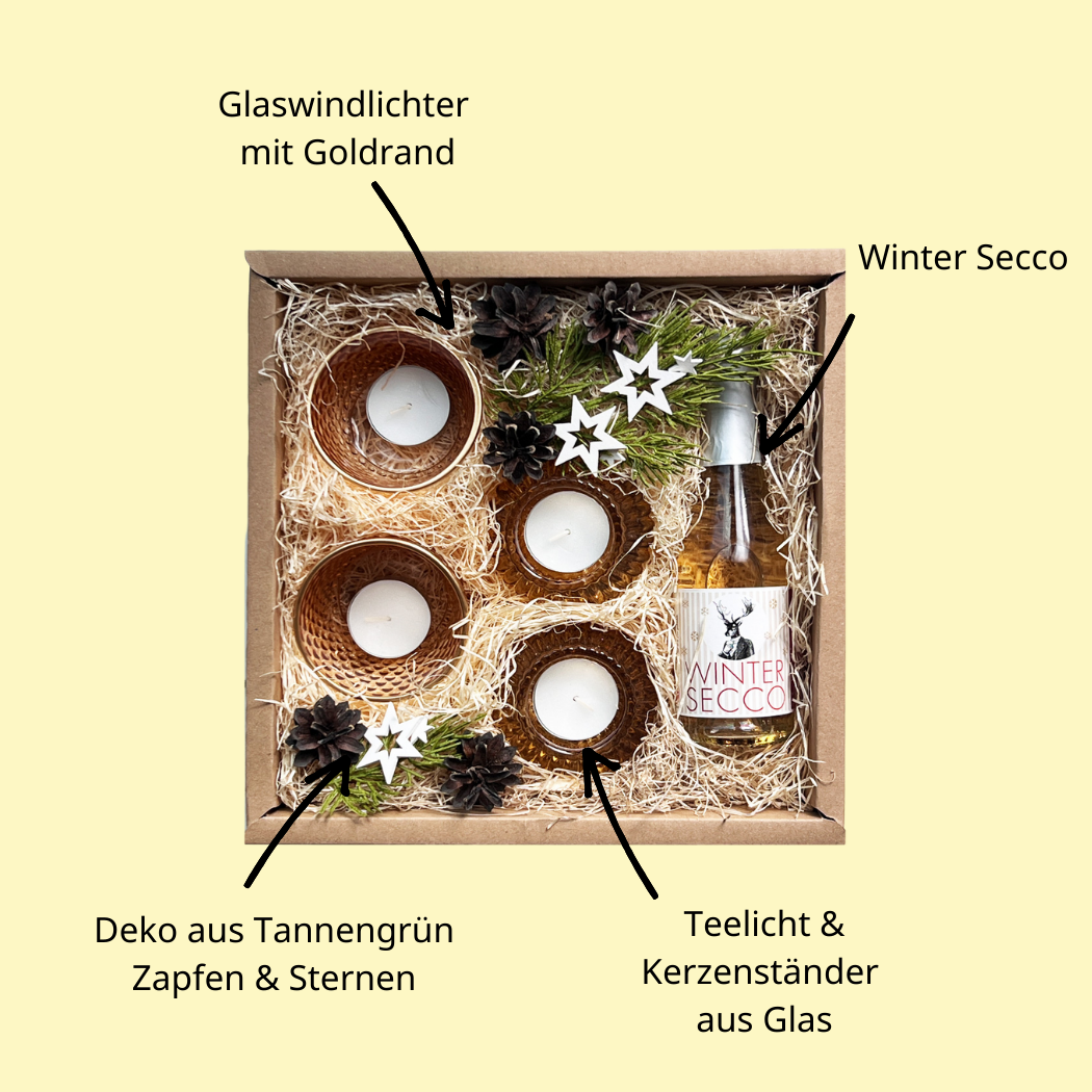 Wunderle GmbH - Venta al por mayor Velas pequeñas - Caja de regalo con velas y decoración navideña1