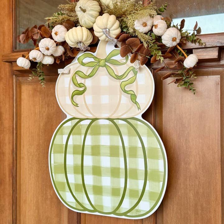 Songbird Grove Collection - Wholesale Door Hanger - Sage Stacked Pumpkin Duo Door Hanger2
