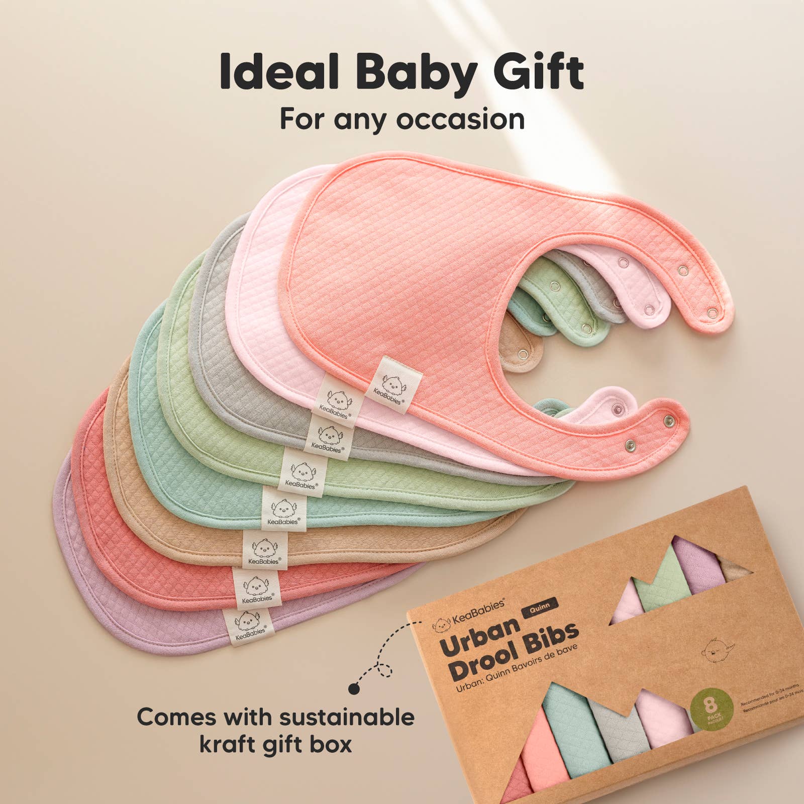 Muted Pastel 8-Pack Quin Baby Bibs for Drooling and Teething for wholesale on Faire8