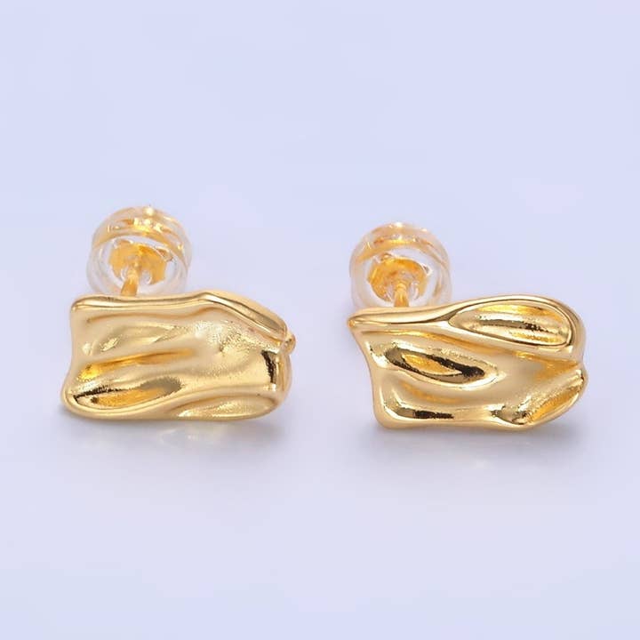 24K Gold Filled Hammered Rectangular Drop Stud Earring Findings | Z1090 for wholesale by Aim Eternal