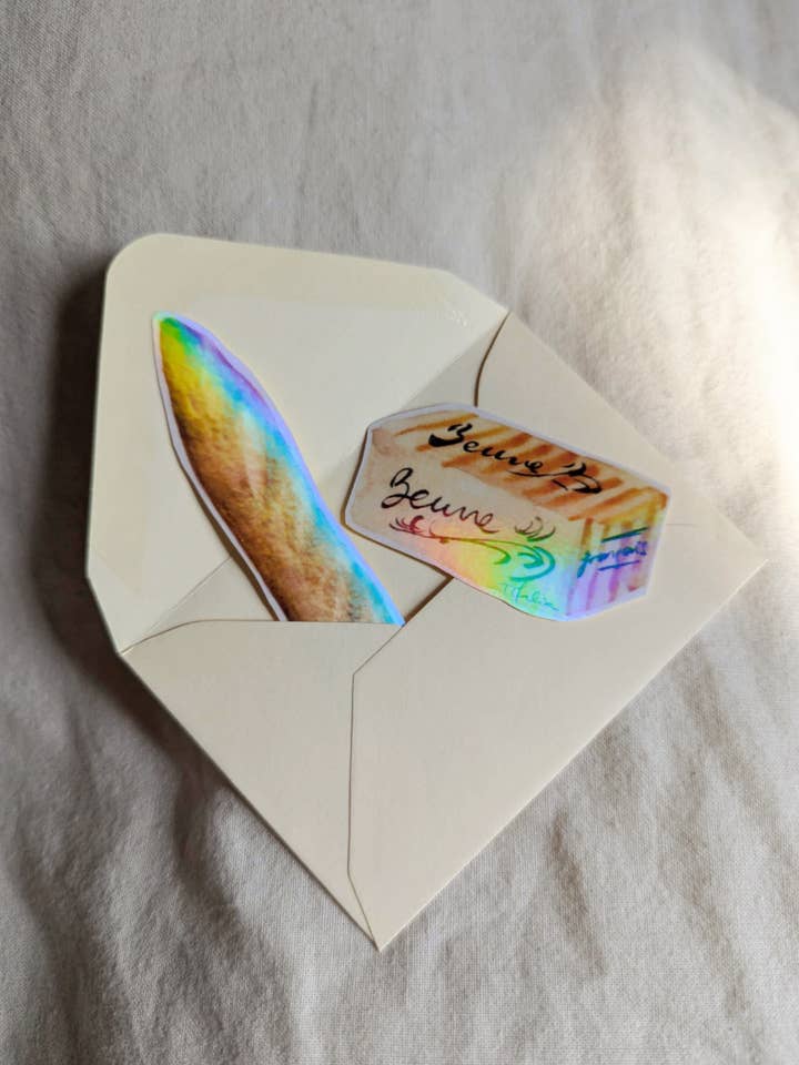 Holographic Stickers Baguette & Butter for wholesale by Tifalia