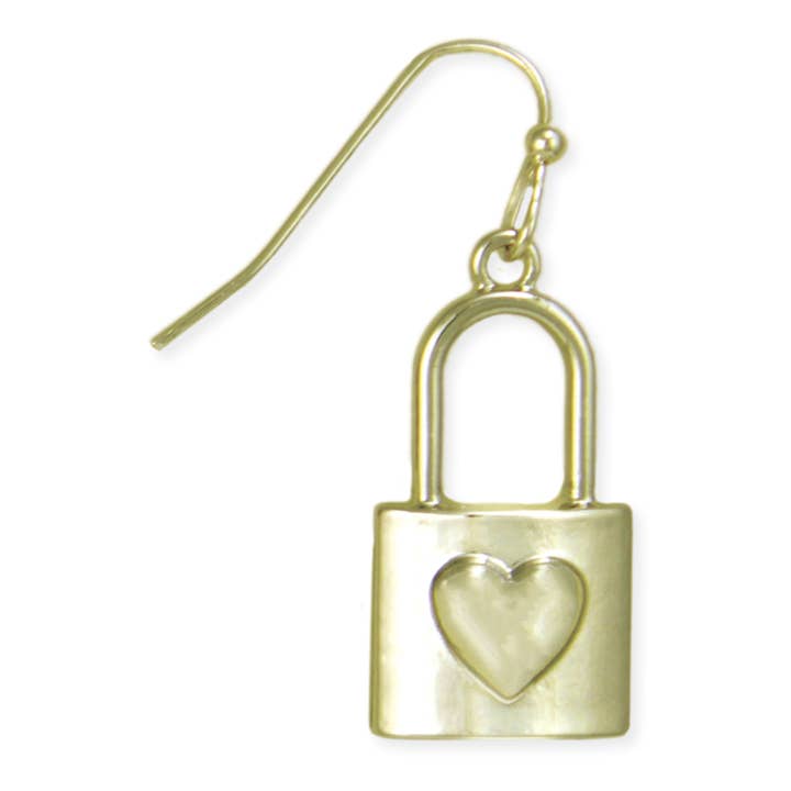 Love Locked Gold Heart Lock Earrings for wholesale by ZAD
