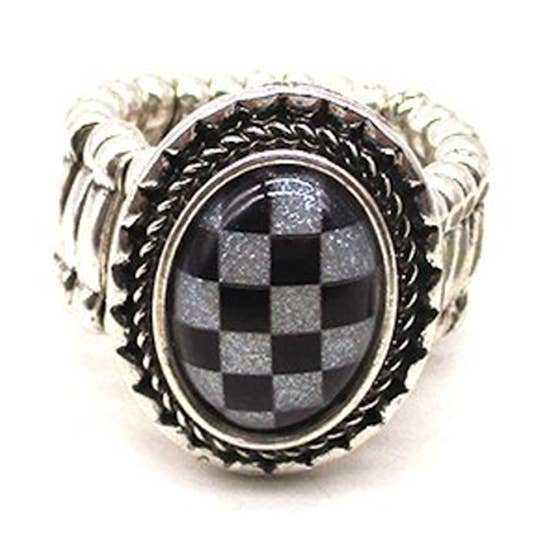 WESTERN CHECKER ROUND WIDE RING, SR 0478 for wholesale by JOIA ACCESSORIES