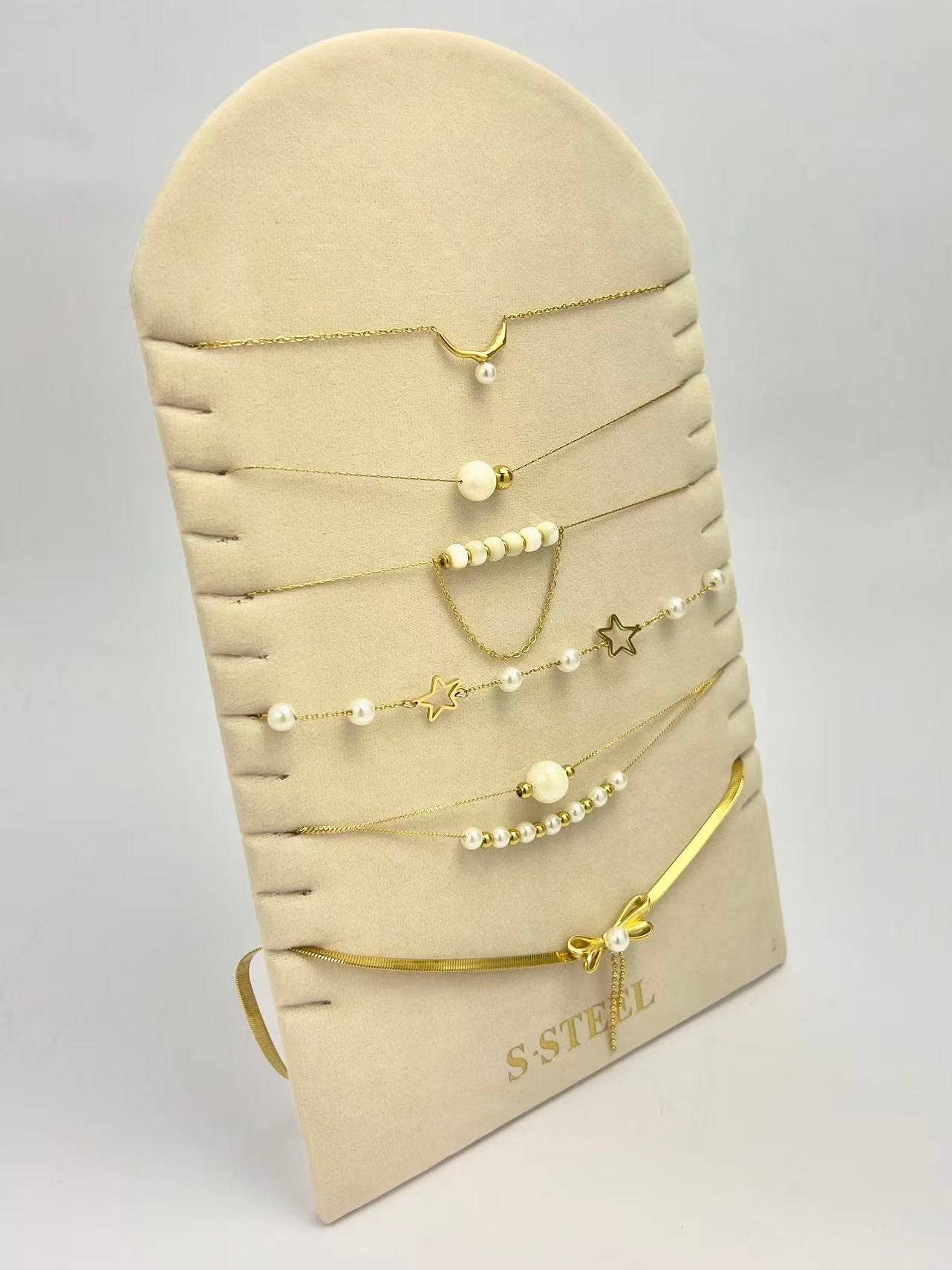 COSMOS - Wholesale Beaded/Pearl Necklace - Set of 6 Stainless Steel Pearl Necklaces with Complimentary Display1