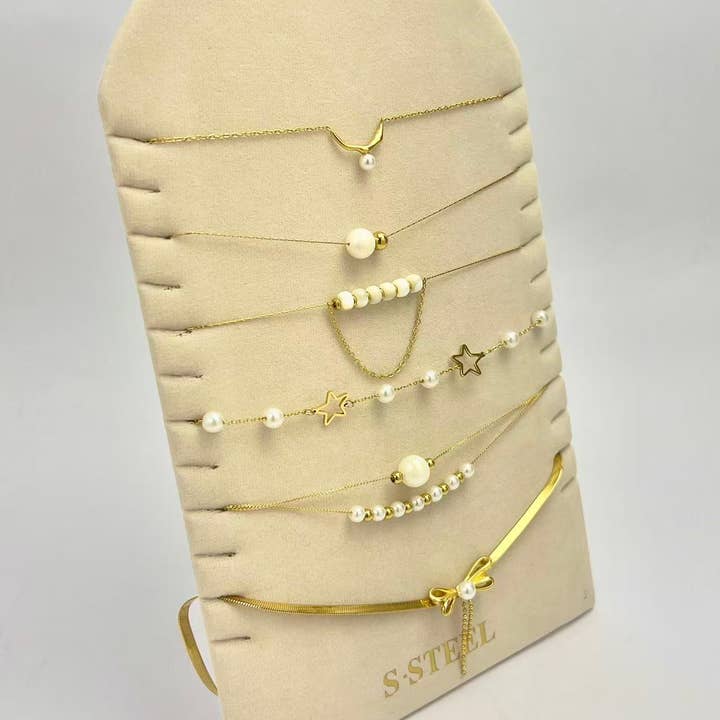 COSMOS - Wholesale Beaded/Pearl Necklace - Set of 6 Stainless Steel Pearl Necklaces with Complimentary Display1