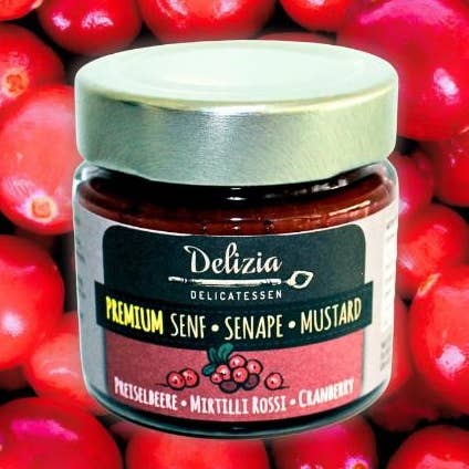 Organic Mustard With Cranberries for wholesale by Delizia Delikatessen