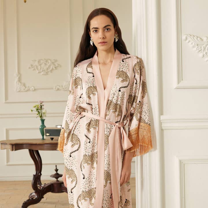 Pink Leopard Tassel Kimono Robe and other Purchase Wholesale un di robe vecchie. Free Returns & Net 60 Terms on Faire trending on Faire.