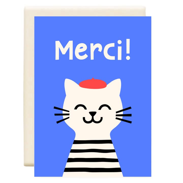 Cat Merci Blue | Thank You Card for wholesale by Inkwell Cards