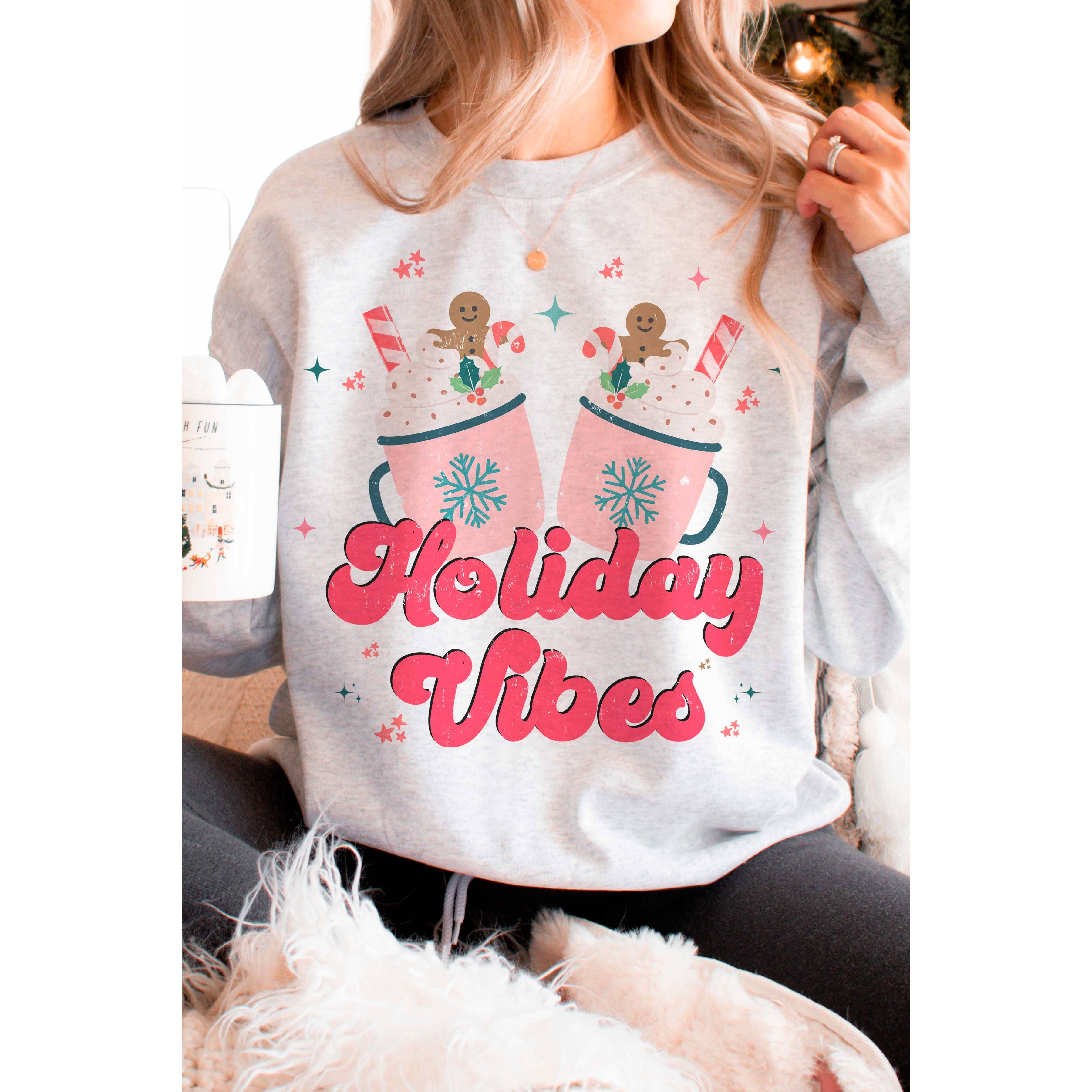 A. BLUSH CO – Camisola gráfica - Mulher por atacado – Camisola Gráfica HOLIDAY VIBES2