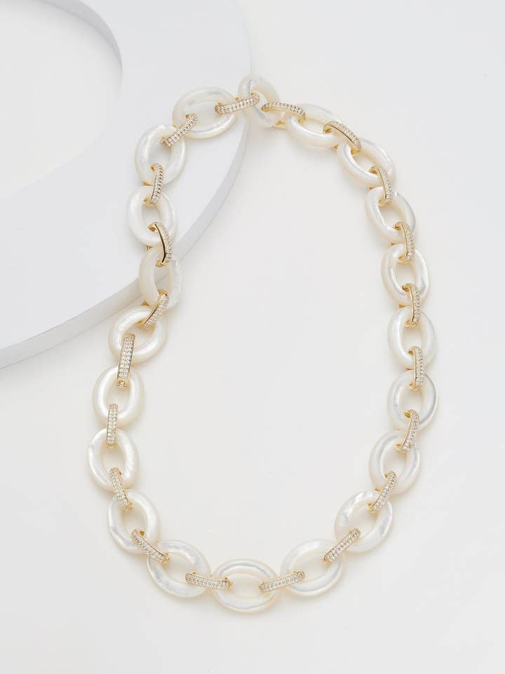 CHERYL Mother of Pearl Link Necklace for wholesale by Kosa Jewels