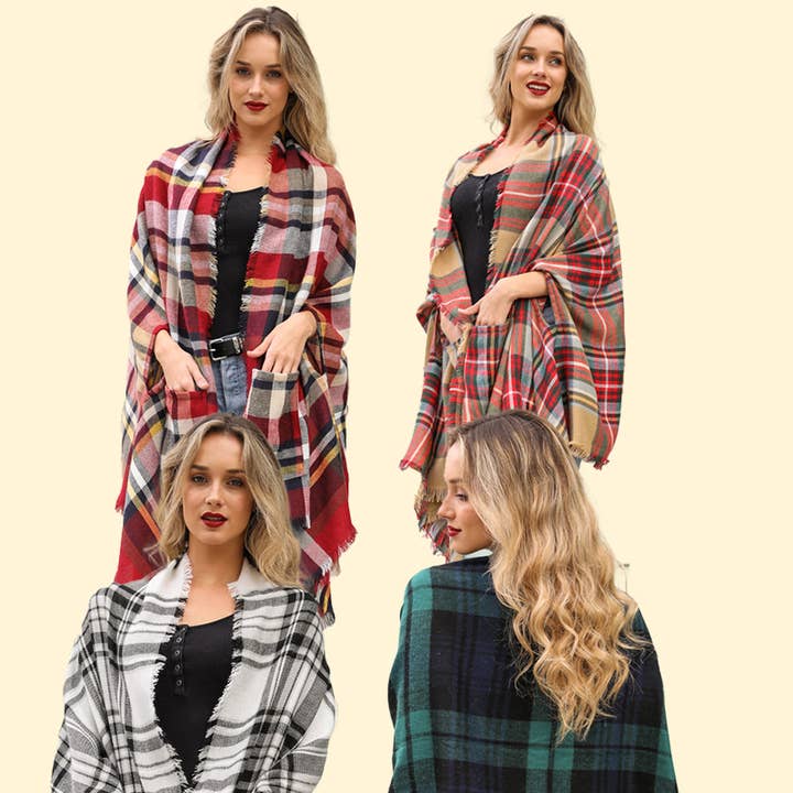 Fashionable Plaid Shawl with Practical Pockets 🧣 and other Purchase Wholesale fringed. Free Returns & Net 60 Terms on Faire trending on Faire.