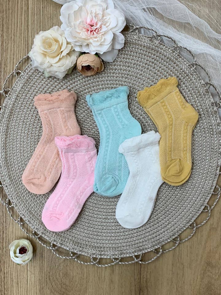 Pack de 5 calcetines de punto con encaje dulce y acogedor para venta al por mayor de Mia Belle Girls • Wholesale