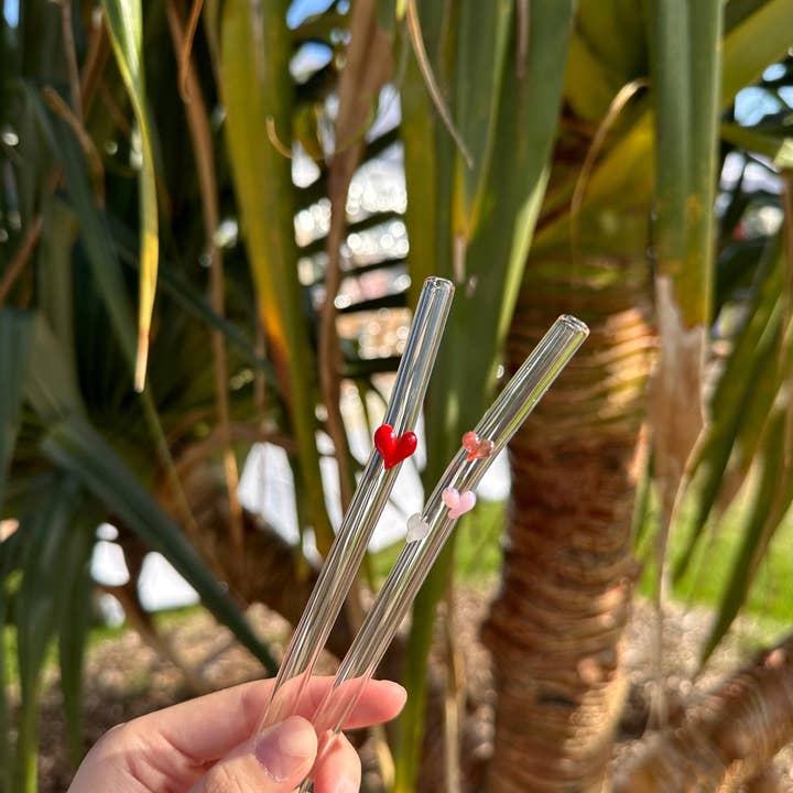 Canudos reutilizáveis de vidro transparente transparente reutilizáveis Red Heart por atacado de Weavey Studio