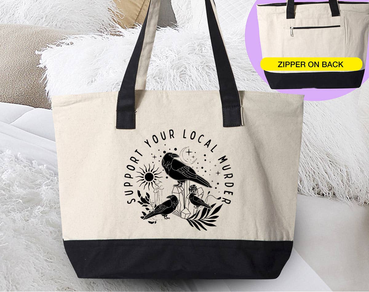 House Of Rodan - Wholesale Tote Bag - Women's - Support Your Local Murder - Cute Crow Bird Pun Tote Bag