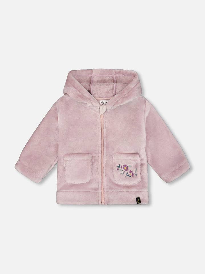 Hooded Zip Pluche Jas Neutraal Paars voor wholesale door Deux par Deux