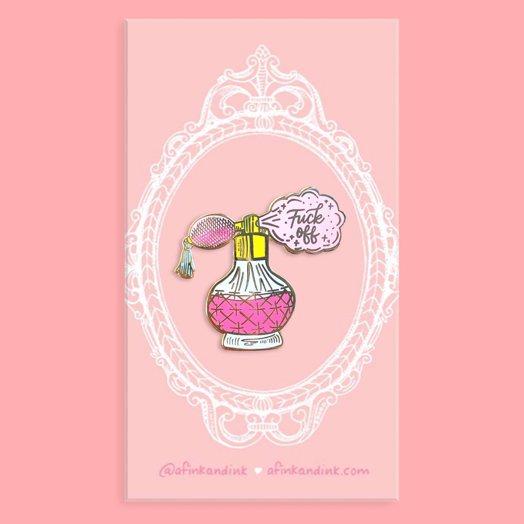A Fink & Ink - Wholesale Reversspeld/knoop - Fuck Off parfumfles emaille pin1