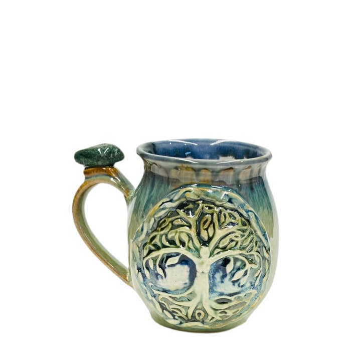 Carys Martin Ceramics - Wholesale Coffee Mug - Tree Of Life Tigers Eye Crystal Mug