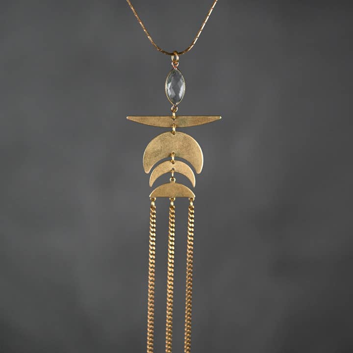 Wing Moon Waterfall Chain w/ Semi Precious on an Adjustable for wholesale by KBD Studio