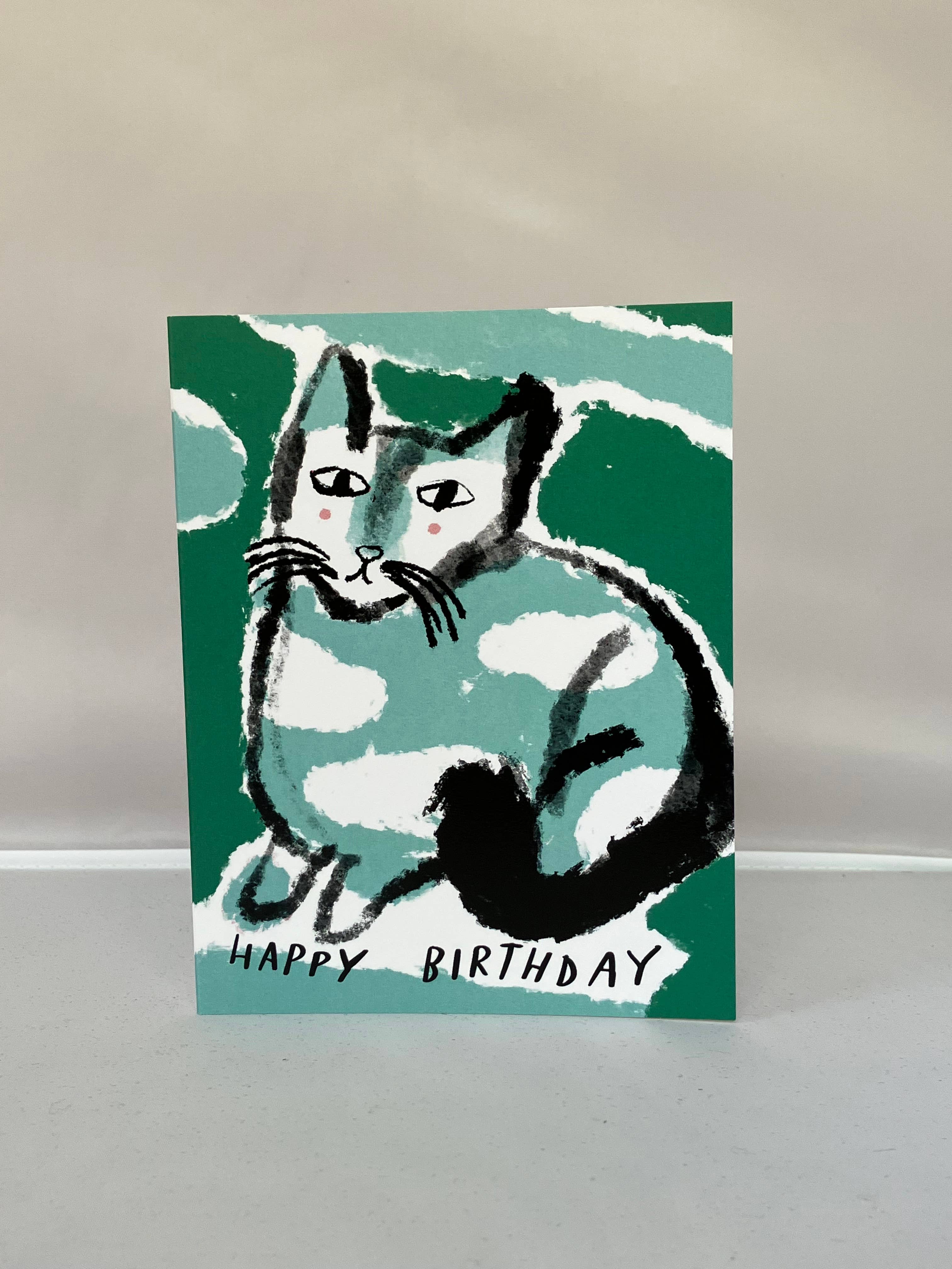 Colleen Harrington Studio - Wholesale Birthday Card - A2 Greeting Card - Happy Birthday Green Cat1