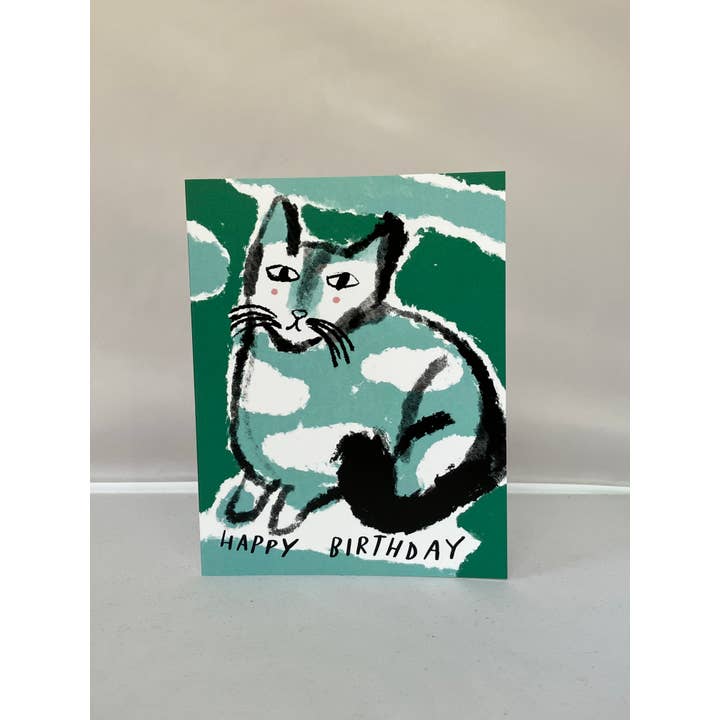 Colleen Harrington Studio - Wholesale Birthday Card - A2 Greeting Card - Happy Birthday Green Cat1