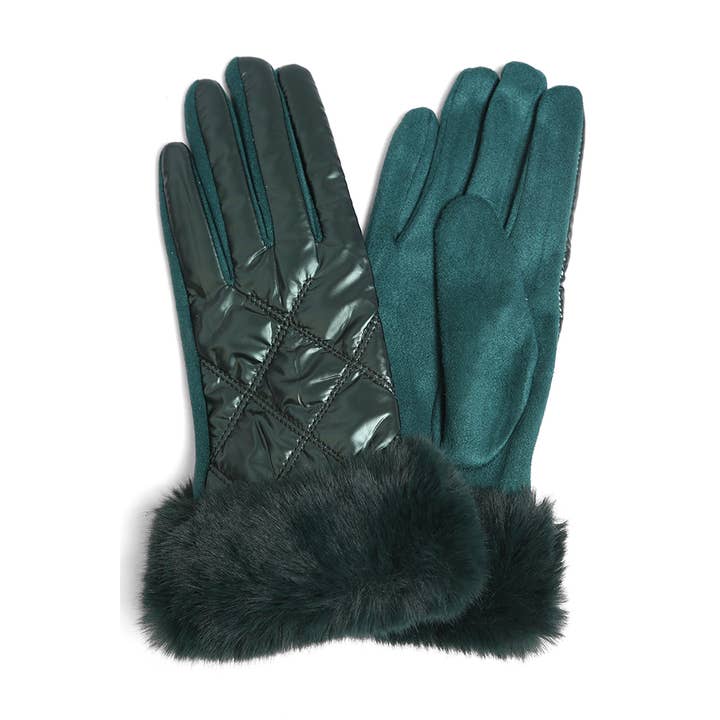 Hana – Engroshandel Handsker - Dame – Skinnende quiltede handsker med imiteret pels manchetter6