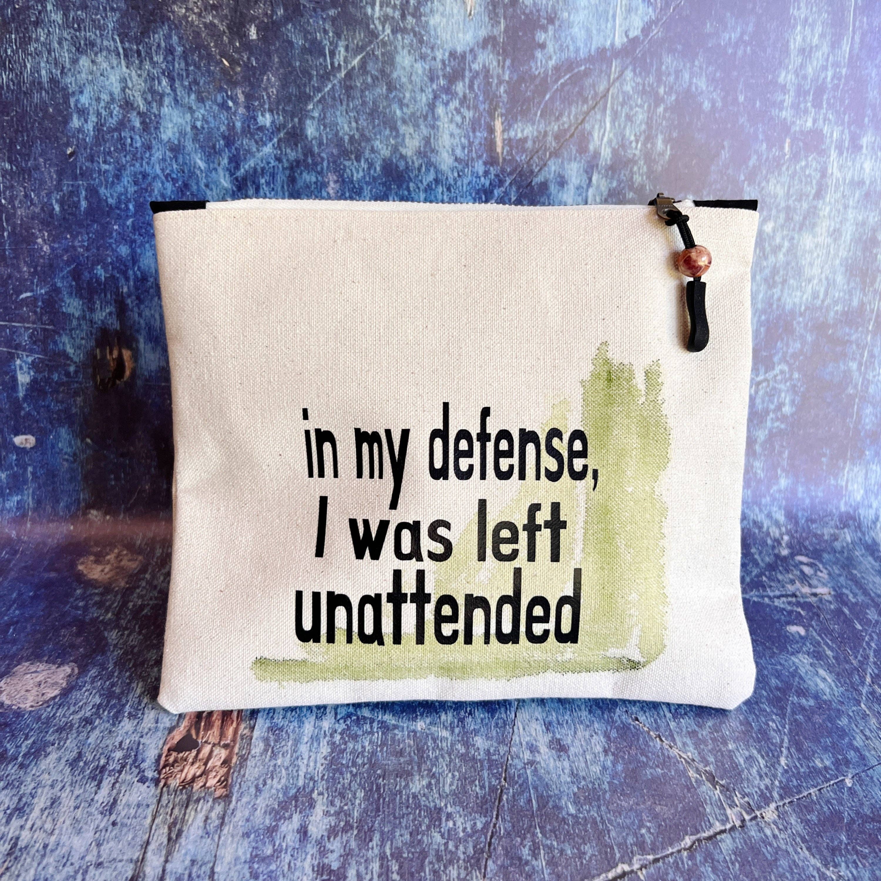 Pretty Clever Words - Wholesale Pouch - Women's - Canvas painted zip bag SMALL - in my defense, I was left4