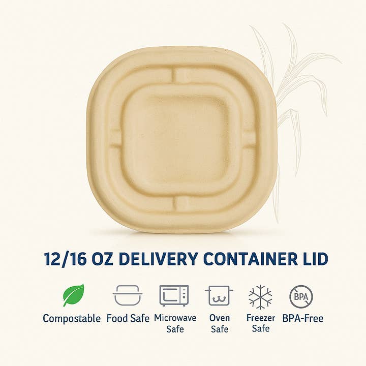 Couvercles pour conteneurs de livraison de 350/500 ml (Caisse de 1000 | 8 x 125 paquets) - 100 % compostables fabriqués à partir de bagasse de canne à sucre pour la vente par Nutribite EcoWare