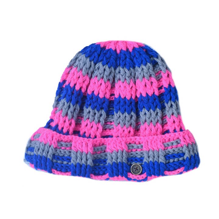 The Transcend Beanie - KIDS - Pink/Blue/Grey Stripes for wholesale by Fallen Broken Street