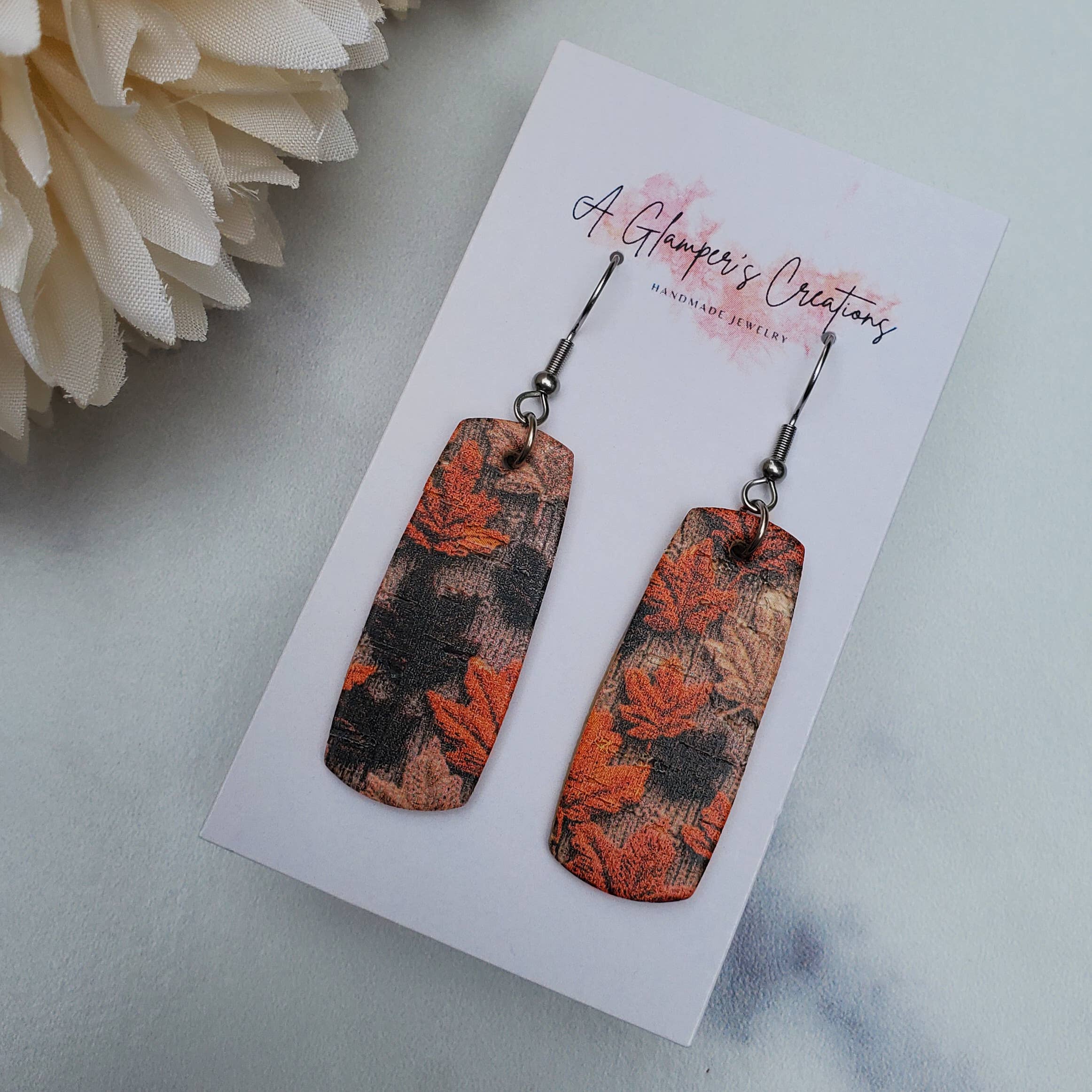 A Glamper's Creations LLC - Wholesale Dangle Earrings - Fall Embroidered Leaves Mini Bar Leather Earrings2