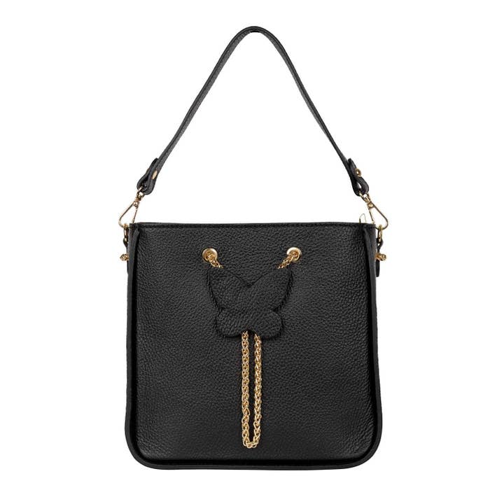 Yara embellished black leather shoulder bag for wholesale by Shirin Sehan