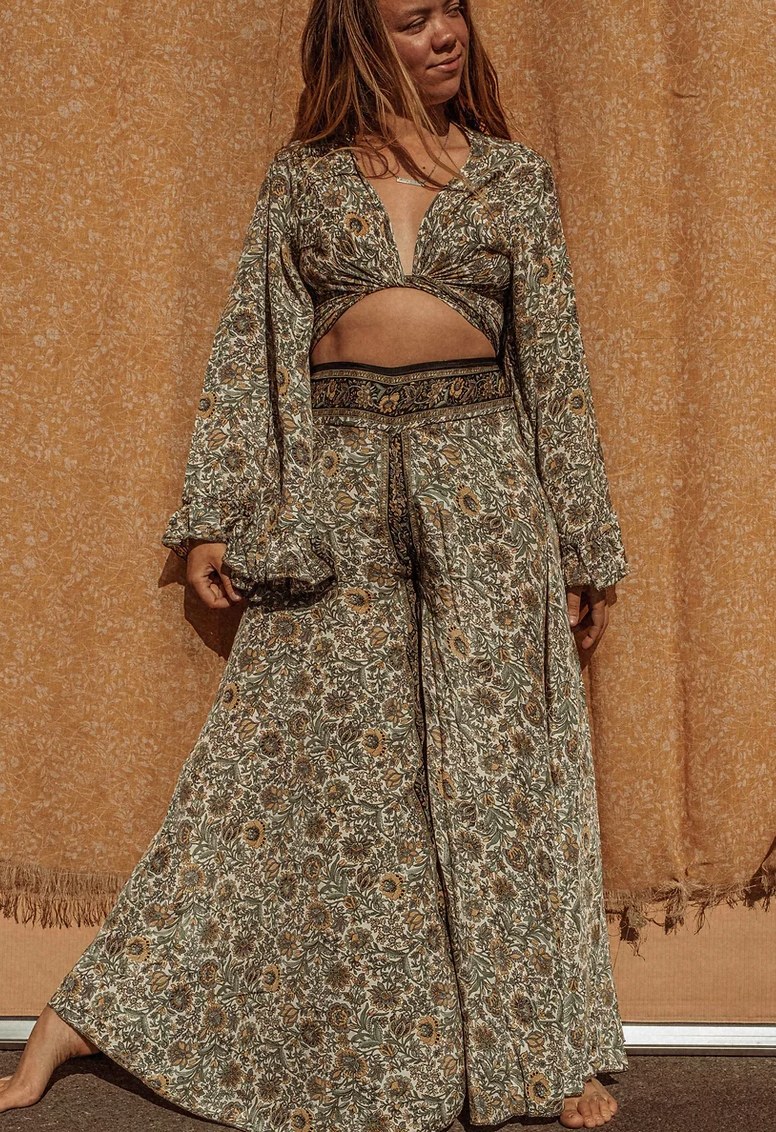 Gardenbelle Shop - Wholesale Pants - Women's - Hippie Boho Silk Bell Bottom Flare Pants, Palazzo Pants5