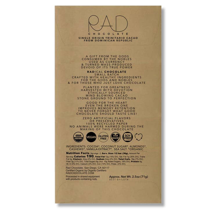 Rad Chocolate - Wholesale Chocolate Bar - Rad Vegan Milk Chocolate bar with Coconut Sugar1