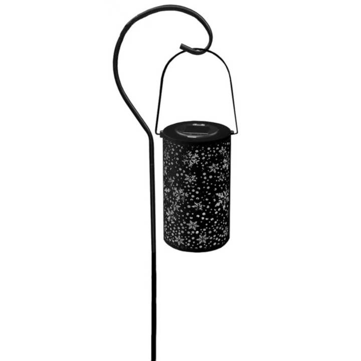 LED Solar Snowflake Lantern with Stake - Black Metal, 32" for wholesale by Will's Company