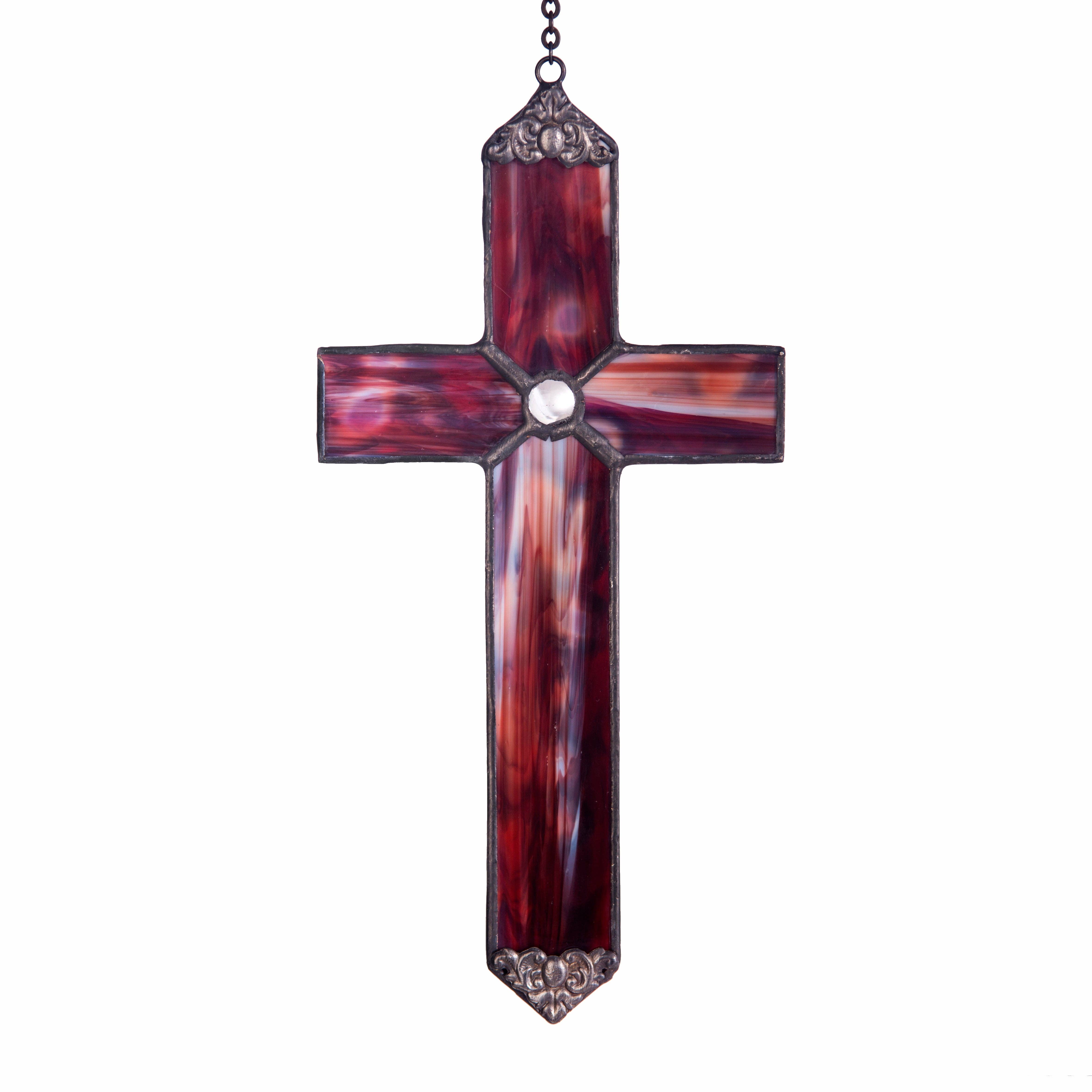 J Devlin Glass Art & Bert Anderson Collection - Wholesale Ornament - ORN 309 Red Opal Cross3