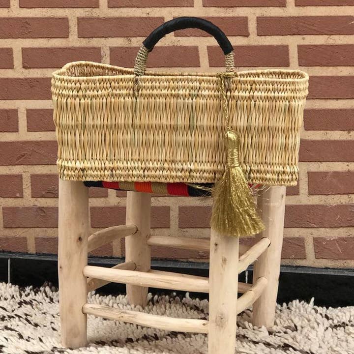 martitec - Wholesale Basket - Palm Leaf Basket with Leather Handles