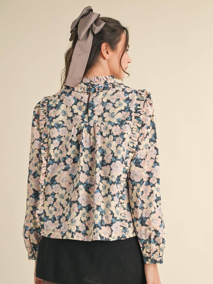 PINTUCK RUFFLED FLORAL TOP MTP3632 for wholesale on Faire10