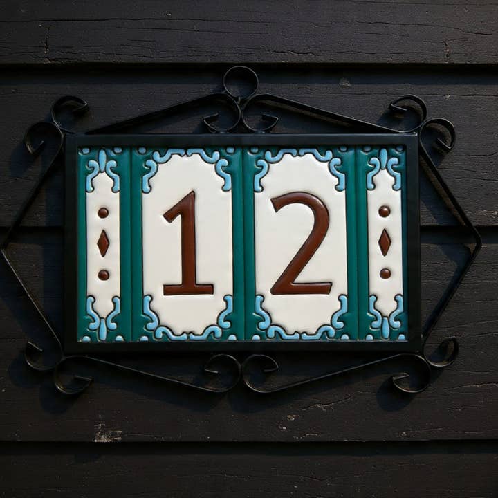 Jacho Turquoise | Ceramic Door Number Tile & Frame – 5.5cmx11cm (2.17"x4.33") for wholesale by LVR Ceramics