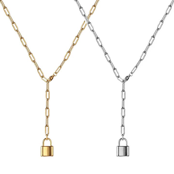 Y Lariat Lock Paper Clip Link Chain Necklace for wholesale by KIKICHIC