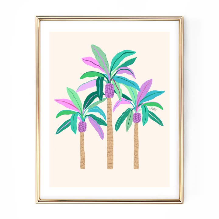 Palm Trees Illustration (Green/Purple) - Art Print for wholesale by Lindsey Kay Collective