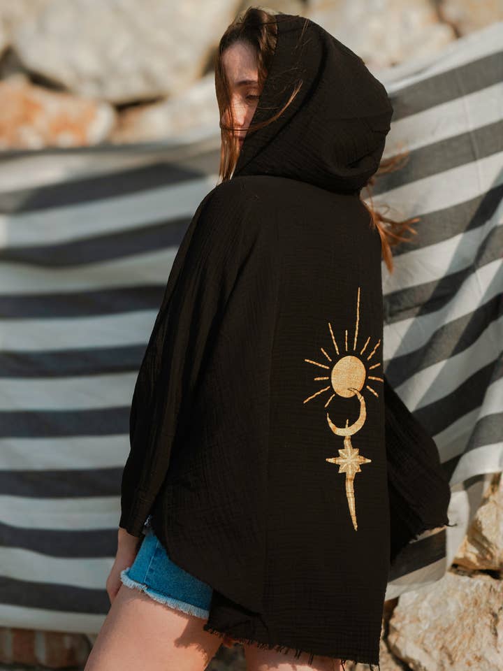 Moa - Venta al por mayor Bata - Mujer - Bata con capucha de doble gasa Sun and Moon0