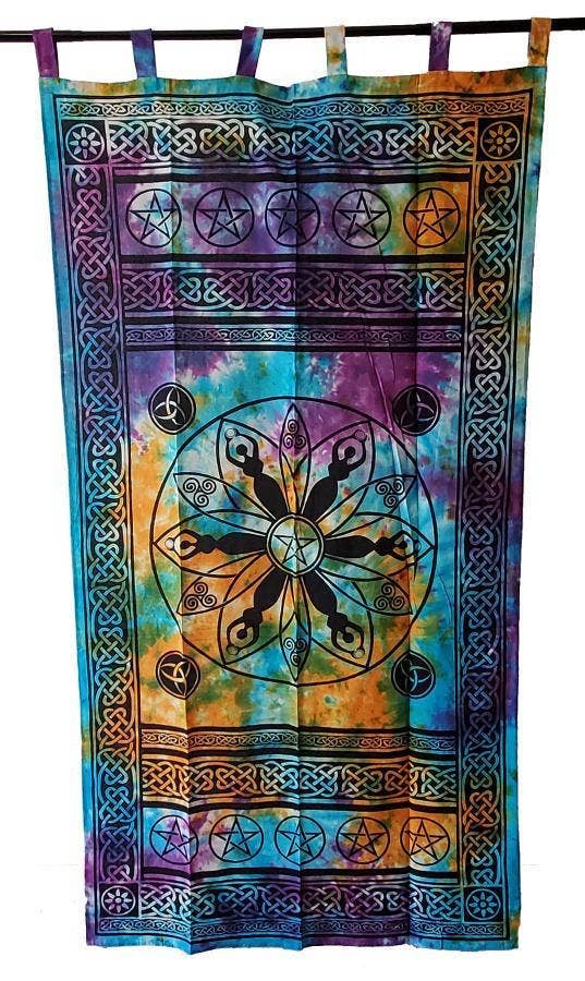 GREENROOTS USA LLC - Wholesale Curtain - Pentagram, Triquetra & Goddess Cotton Curtain 44x88" Tie Dye0
