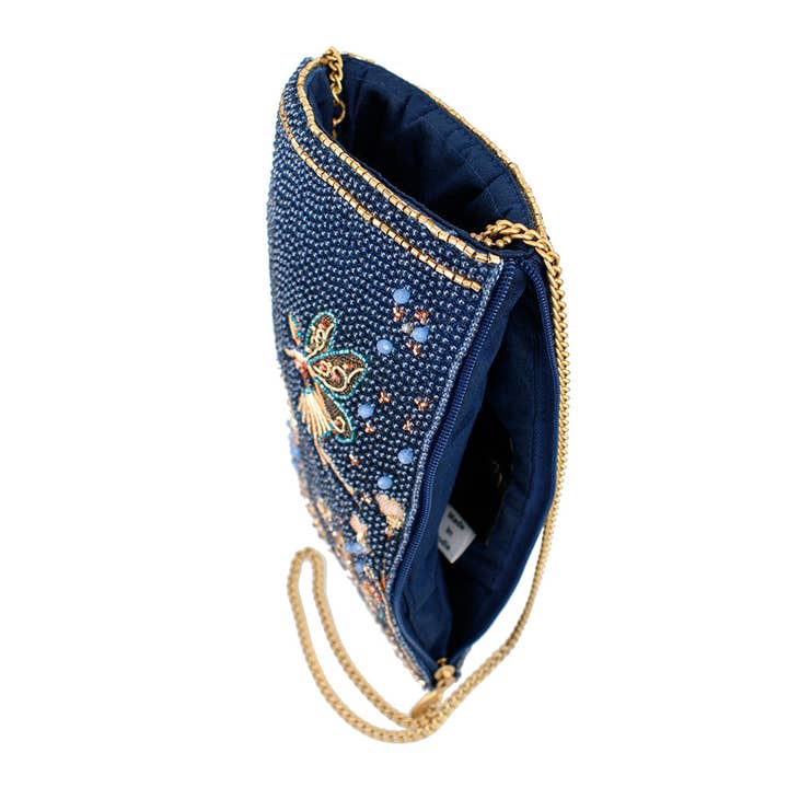 Mary Frances Accessories - Wholesale Crossbody Bag - Women's - Fairy Dust and Floral Blue Beaded Crossbody Phone Bag