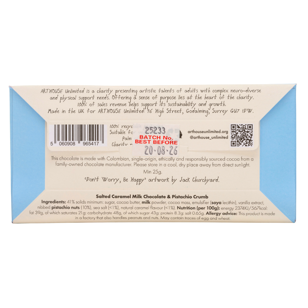 ARTHOUSE Unlimited - Wholesale Chocolate Bar - Joy Sized: Be Happy, Salted Caramel Milk Chocolate & Pistachio Crumb3