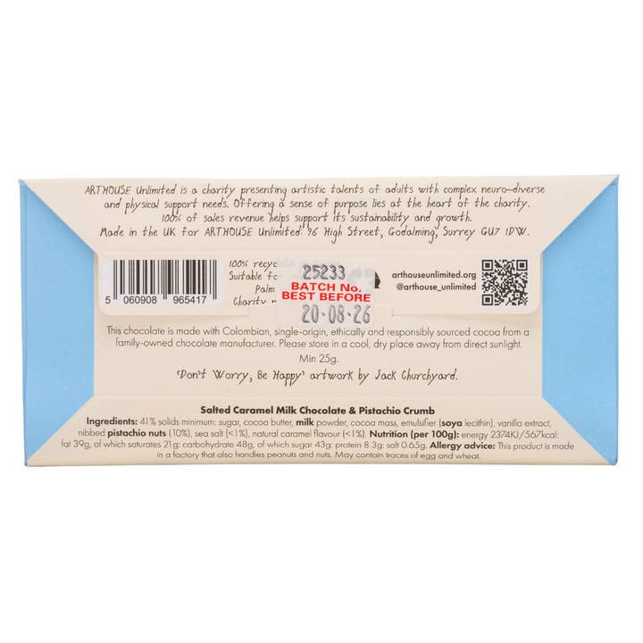 ARTHOUSE Unlimited - Wholesale Chocolate Bar - Joy Sized: Be Happy, Salted Caramel Milk Chocolate & Pistachio Crumb3